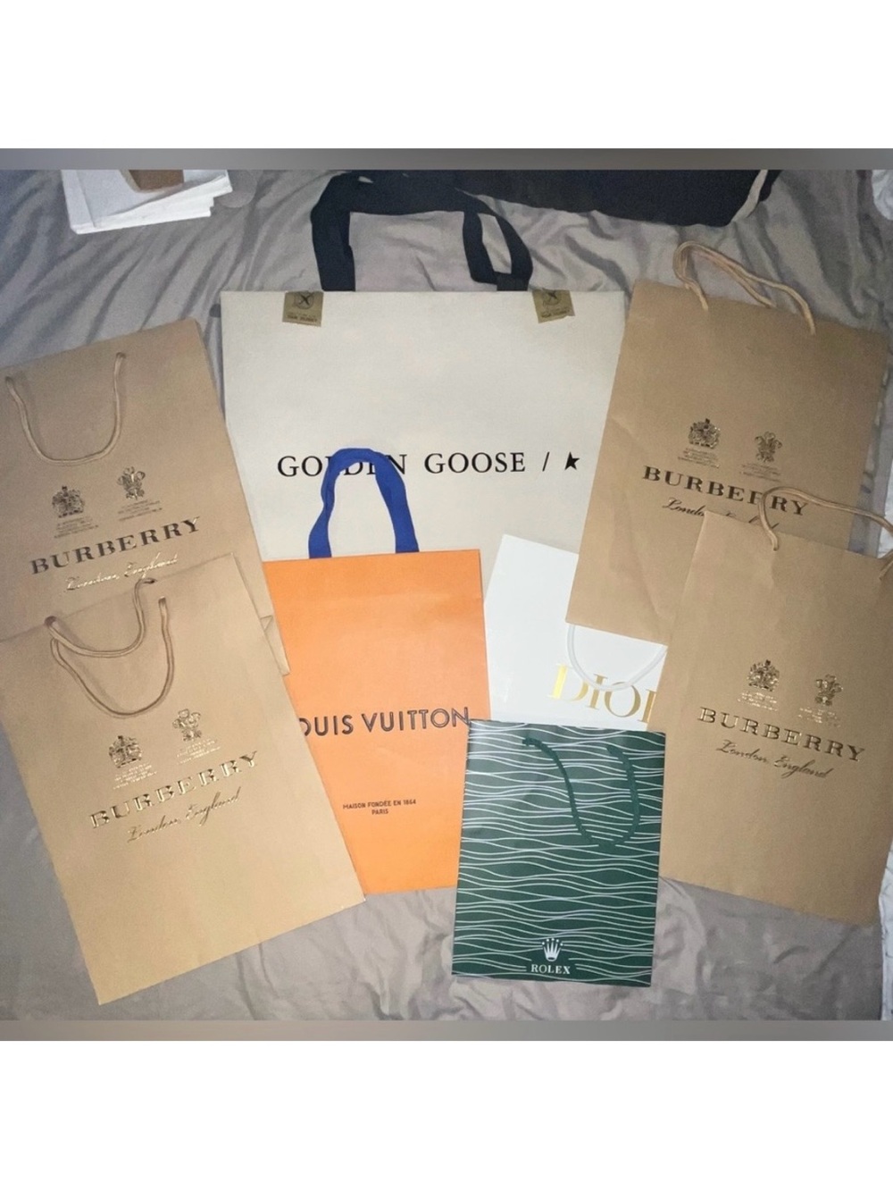 Assorted Luxury Paper Gift Bags 8 Total Burberry Louis Vuitton Dior Golden Goose